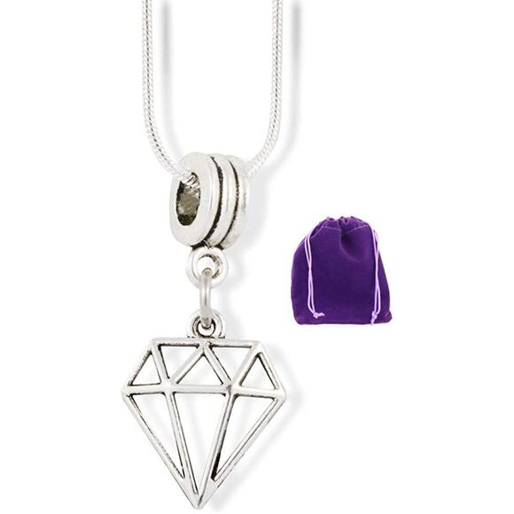 Geometric Diamond Charm Snake Chain Necklace Pendant - Picture 1 of 4